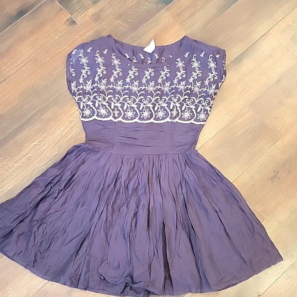 Free People  embroidered  ruched blue bohemian  dress 6